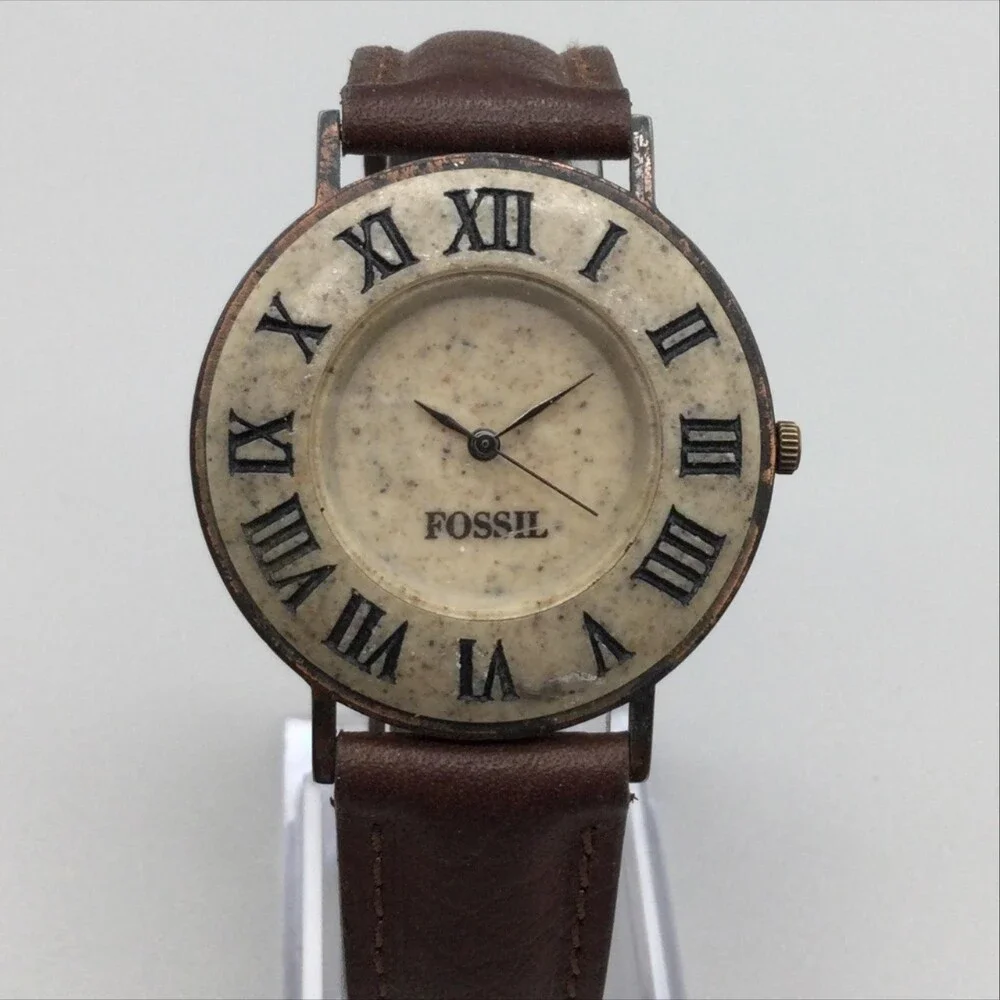 Fossil Mens Watch 36mm Stone on Copper Leather Classic Patina Case New Battery